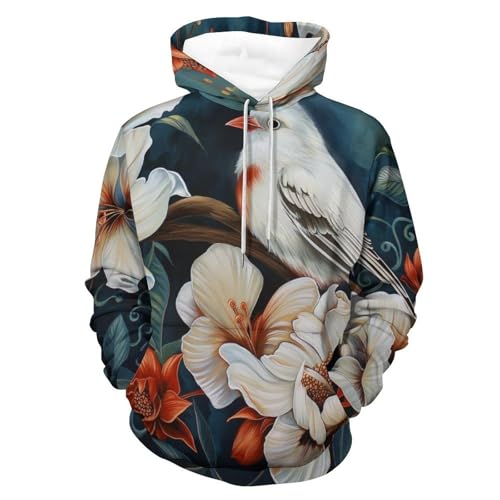 Hoodie fleur blanche et oiseau idéal pour vos sorties décontractées