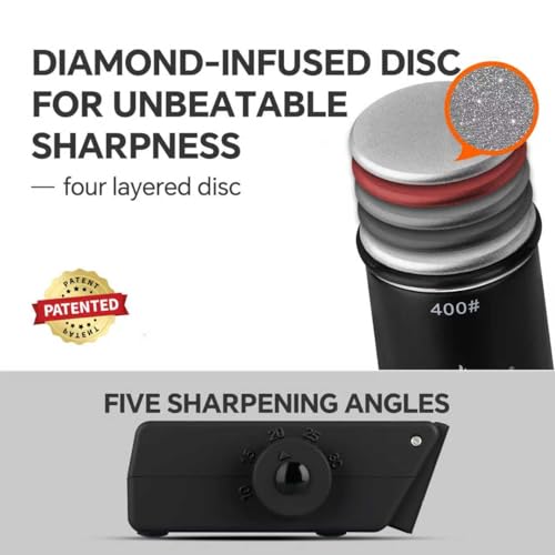 Image of The Innovative Knife Sharpener - Patented Multi-Angle Premium Rolling Knife Sharpener with Extra Replacement Head for Chef's, Fruit, and All Steel Knives (Black)