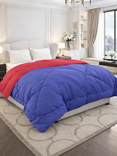 Image of Monte Carlo Polyester Comforter Double Bed | 200 GSM Lightweight & Reversible | Soft Quilt for Mild Winter | Easy Care All Season Comforter (Blue /Maroon) | 87 x 94 Inches