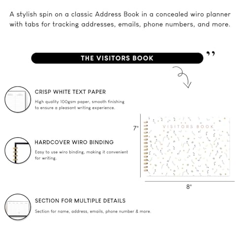 Image of Visitor Book - 8 x 12 Inches | Small Flower Pattern Wire Bound Guest Register for Hotels, Offices, Exhibitions & Business Use | Medium Size Visitor Log Book for Reception & Front Desk