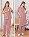 Ekouaer Maternity Nursing Robe Set 3 Pieces Sleeveless Top, Pregnancy Pants & Robe Double Layer Pajamas Dirty Rose L