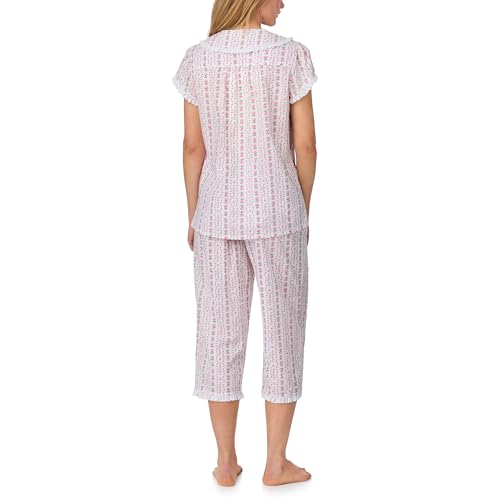 Image of Lanz of Salzburg Women's Cotton Capri Pajama Set, Short Sleeve Button-Front Top & Cropped Pants, Soft & Lightweight Sleepwear