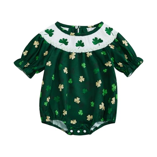 FIOMVA St Patricks Day Outfits Toddler Baby Girl Clothes Summer Smocked Romper Clover Shamrock Lucky...