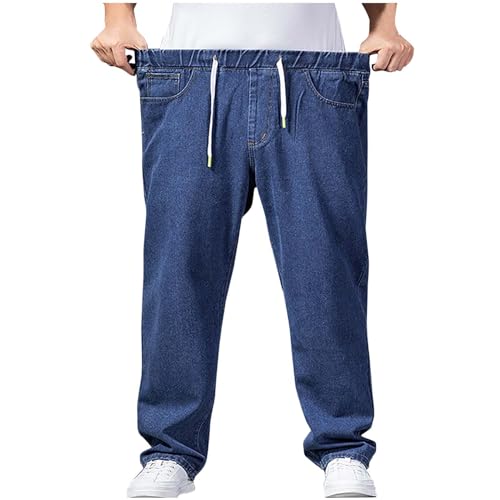 Mens Jeans Plus Size Denim Pants Loose Fit Pants Trousers Comfy Straight Leg Pants Drawstring Jean Pants Sweatpants