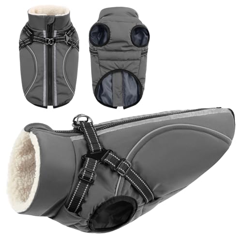CITÉTOILE Hundemantel Hundejacke Warm Wintermantel mit Reißverschluss Winddichte & Winddichte mit Reflektorstreifen & Brustgurt für kleine Mittel Große Hunde Grau XS