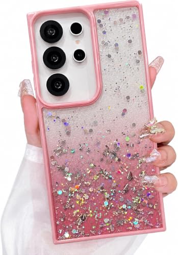 Image of VONZEE Case Compatible with Samsung Galaxy S25 Ultra 5G, Non Moving Glitter Shockproof Case for Girls & Women Soft TPU Shockproof Anti Scratch Drop Protection Cover (Pink)