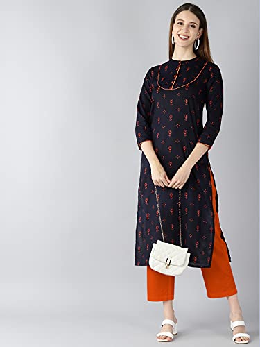 Image of Vaamsi Women's Cotton Floral Printed Straight Kurta (VCK8122 Blue)