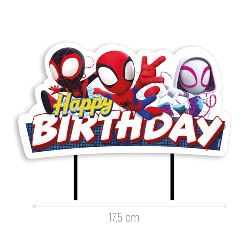 Miniatura 2 de Dekora - Cake Topper Spidey Happy Birthday 17,5 15 Cm Decoración Para Tarta Infantil Marvel Oficial, Topper De Papel Plastificado Con Palillos Aptos Para Alimentos