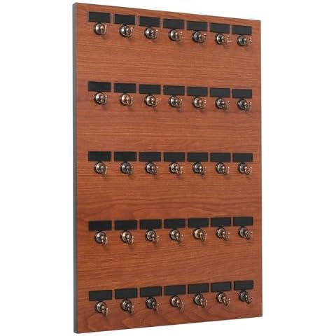 Stand Company Key Hook, Key Rack #35MCN, 35 Extra Space Bolted Metal Hooks with 'Customize Name Plate', (35 Sets of Tag & Ring Included) - Made in USA (Wild Cherry) Cover