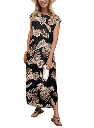 Image of HiMONE Beach Vacation Dresses for Women 2025 Sundress Cap Sleeves Casual Maxi Beach Dress with Pockets XS-2XL