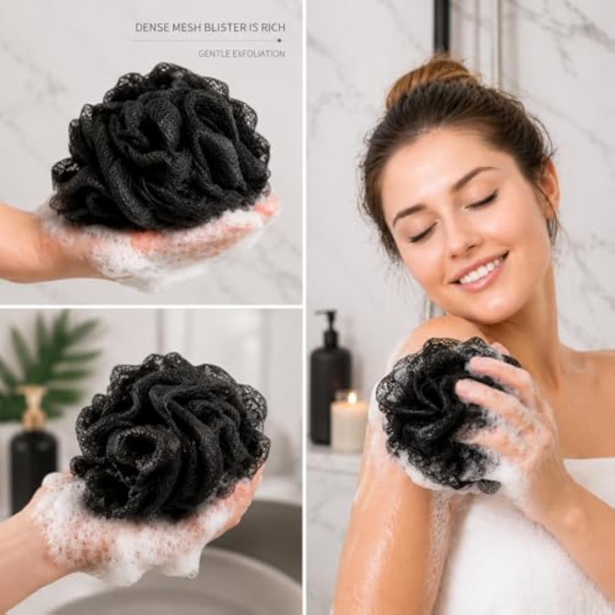 Black Bath Loofah Sponge Pack of 2, Soft Exfoliating Scrubber