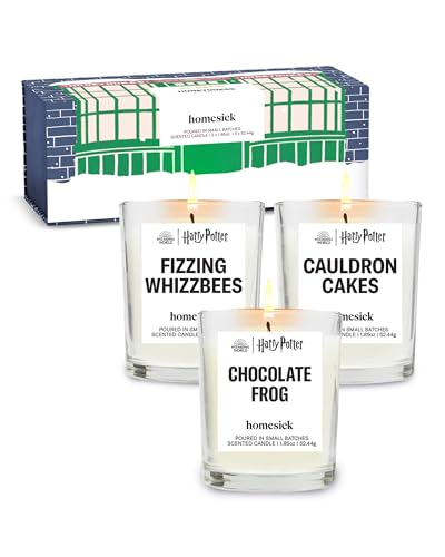 Homesick Scented Candles Gift Set for Home (Harry Potter, Honeyduke's Mini Candle Trio) - 13.75 oz Long-Lasting Soy Wax Jar Candle for Women & Men for All Occasions, 60-80 Hours Burn Time
