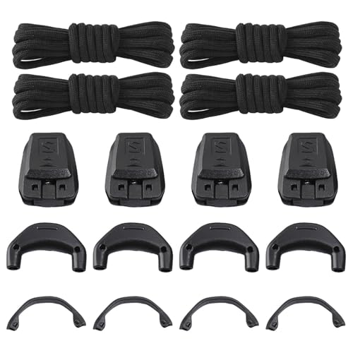 EHDWXVZM 4 svarta elastiska skosnören och 12 st plasttillbehör, enkla och mångsidiga skosnören, sneakertillbehör, skotillbehör., Svart, Taglia unica