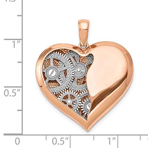 Black Bow Jewellery Company 14k White Gold and Rose Gold Polished Gears Inside Heart Pendant, 27mm steampunk buy now online