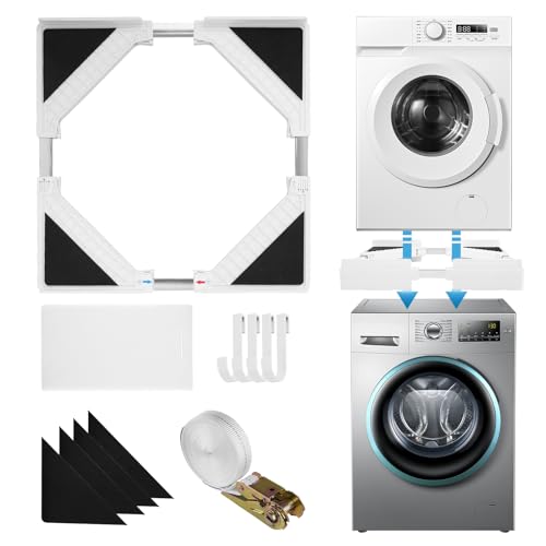 Image of Worshow Universal Stacking Kit for Washer and Dryer, Adjustable Stacking Frame for 53-68 cm Washing Machine and Tumble Dryers, Stainless Steel Washing Machine Stacker,Stacking Shelf with Ratchet Ropes