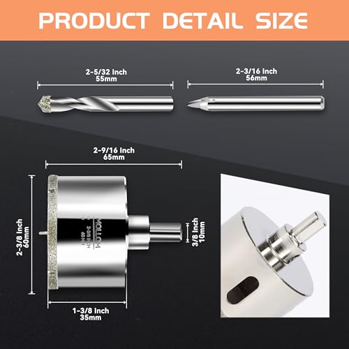 Image of MOLLOM 2-3 /8 inch (60mm) Diamond Hole Saw with 2 Pilot Drill Bit