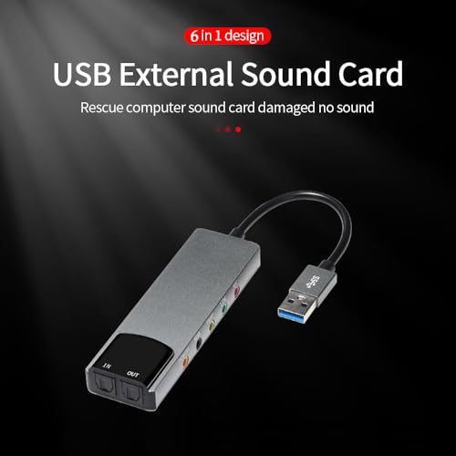 Image of 6 in 1 Portable Multi-Functional USB External Sound Card with SPDIF Optical Output, AC-3 for 7.1 & 5.1 Channel Audio Surround Sound, 48KHz Sampling,Supports AES /EBU, IEC60958, S /PDIF