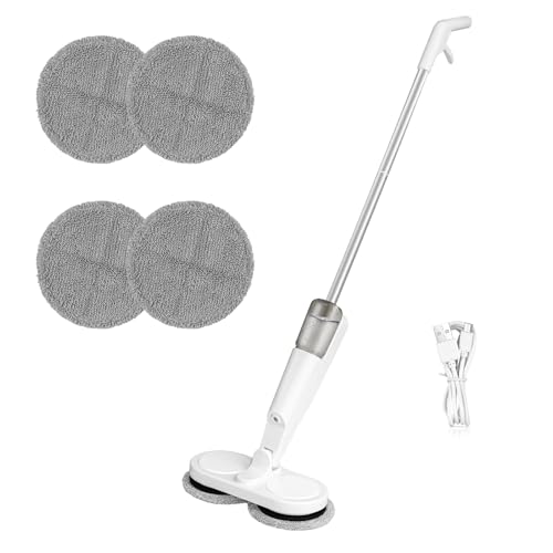 Fregona eléctrica inalámbrica, depósito de agua de 200 ml, funcionamiento silencioso de 35 dB, 1 h de tiempo de funcionamiento, batería de litio de 7,4 V, para suelos y paredes (color blanco)