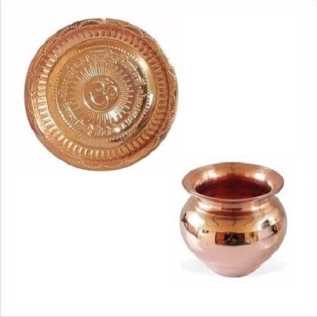 Assiette Om Puja Thali en cuivre pour rituel de méditation et coin zen à la maison