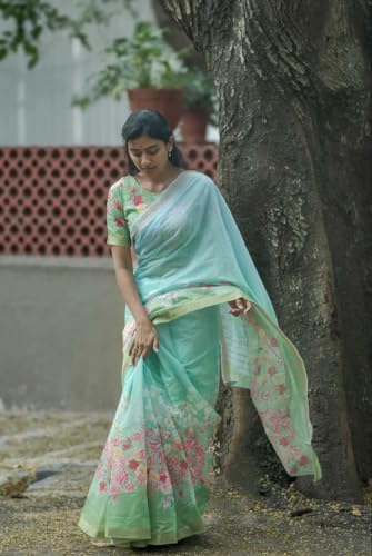 Image of C J Enterprise Women Banarasi Kanjivaram Style Linen Saree