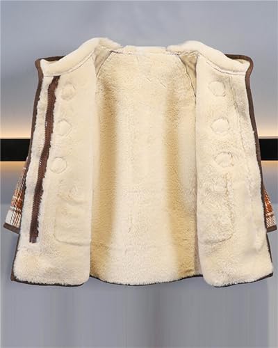 Cromoncent Kids Boy's Plaid Duffle Coat Sherpa Fleece Lined Wool Blend Outerwear with Hood3