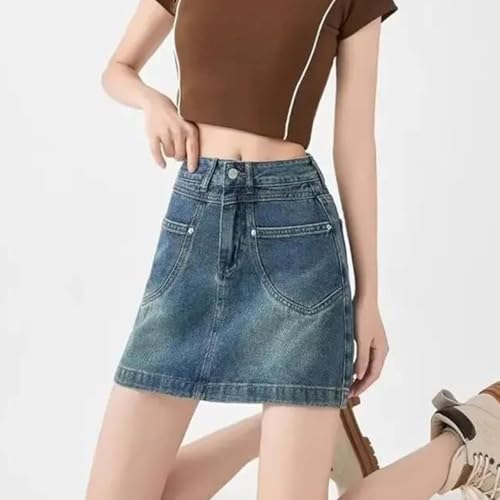 Women’S Trendy High Waist Slim A-Line Skirt Bodycon Style Fashionable Distressed Denim Mini Skirt 1 XXL2