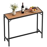 Clevich Tavolo Alto da Bar per Esterni, 120 x 38 x 98 cm, Tavolo da Giardino Cortile con Piedini Regolabili, Outdoor Bar Table con Piano Impermeabile, Adatto per Terrazza, Bordo Piscina, Colore Legno