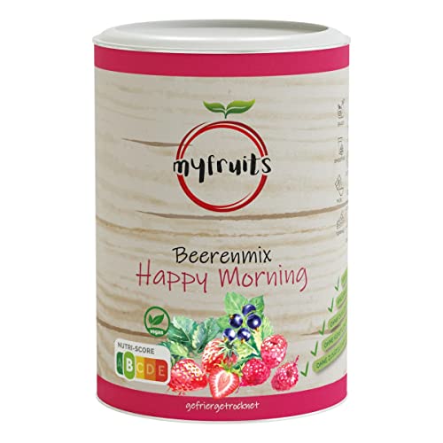 myfruits® Beerenmix - Happy Morning - Mischung aus gefriergetrockneten Früchten - Ohne Zuckerzusatz - Erdbeerscheiben, Himbeeren, schwarze Johannisbeeren (100g)