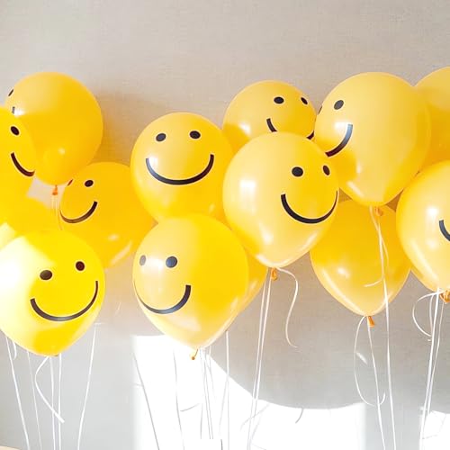 Fun Smile Face Balloon 12inch Yellow Smile Face Latex Balloons Perfect for Birthday Parties Festive Decor & Photo Props 30pcs