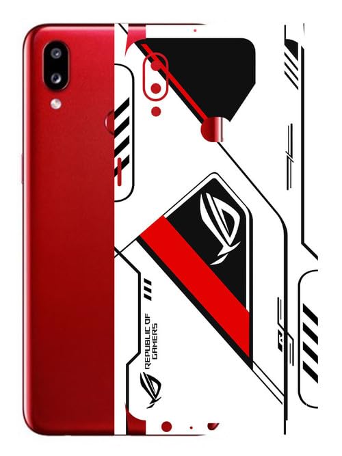 Image of AtOdds - Samsung Galaxy A10s Mobile Back Skin Sticker - Lamination - Rear Screen Guard Protector Film Wrap (Coverage - Back+Camera+Sides) (Design - RogRed)