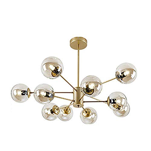 Suspension LED Spoutnik de luxe en métal doré et verre pour grand salon moderne