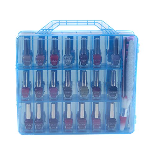 Transparent Blue Universal Clear Nail Polish Organizer Holder case for 48 Bottles Adjustable Dividers Space Saver