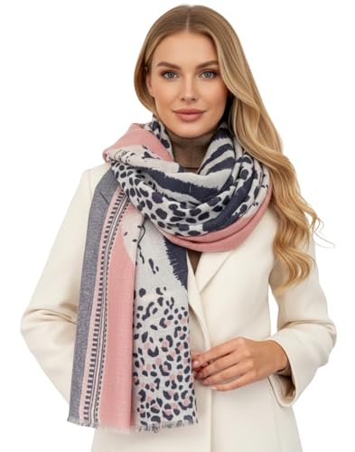 The Accessory Co. Ladies Large Leopard Print Scarf for Women, Animal NHS Colourful Rainbow Bright Striped, Shawl Wrap Long Neck Scarf (Baby Pink)