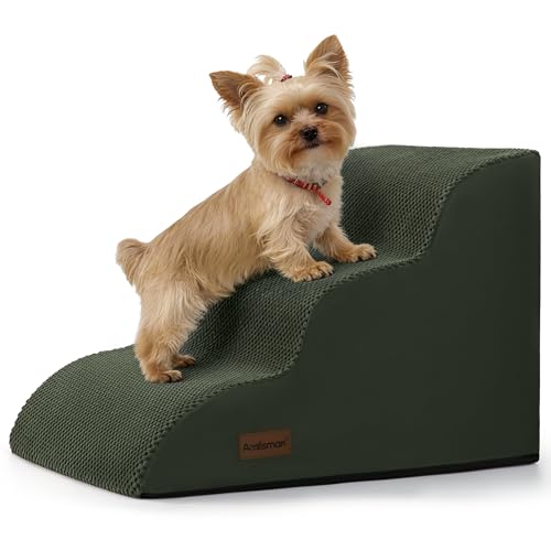 Image of Aodisman Dog Stairs for Small Dogs,3 Step Dog Ramp for Couch,Non-Slip Steps | Pet stairs help small dogs, old cats, and puppies reach couches and chairs easily, durable indoor dog steps,15.4 inch H, Green