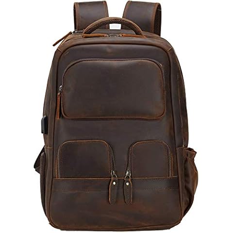 Vintage Full Grain Leather 15.6” Laptop Backpack for Men Large Travel Bag School Daypack for Men, Brown Cover
