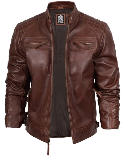 fjackets Real Lambskin Mens Leather Jackets - Quilted Cafe Racer Zip Up Moto Style Leather Jacket Men2