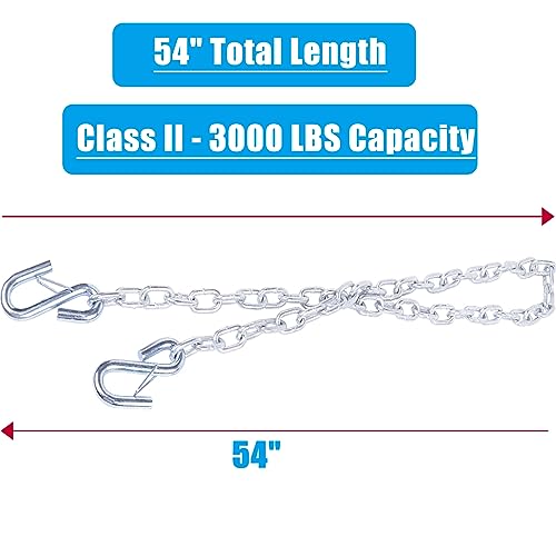 Image of 54 inch Trailer Safety Chain w /Dual 3 /16 inch Hooks 3000lb 2 Pack | Grade 30 zinc-plated steel towing chain kit with dual 3 /16 inch spring hooks. 3,000 lbs capacity for jet ski & utility trailer.