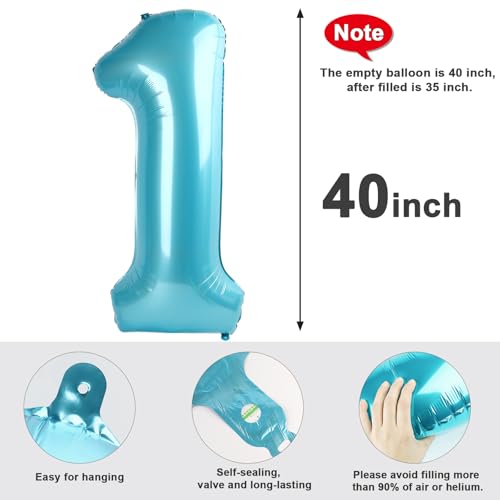 Image of 1 Balloon Numbers Birthday Decorations, 40In Pearl Blue Balloons for Party | Eye-catching Appearance, Perfect Decorative Centerpieces, Convenient Self-sealing Structure, Widely for Various Occasions