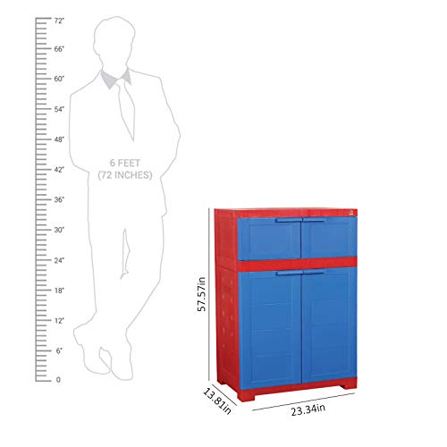Image of CELLO Novelty Dual Plastic Shoe Rack with Dustproof Doors| 3 Year Warranty | Chappal /Slipper /Footwear Stand for Home, Living Room, Office, Outdoor| Red & Blue Colour