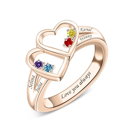 MissNaNa Customized Mothers Ring with 2-8 Birthstones & Names Personalized Birthstone Rings Family Name Rings Ideal Jewelry Gift for Wife Mother Grandma3
