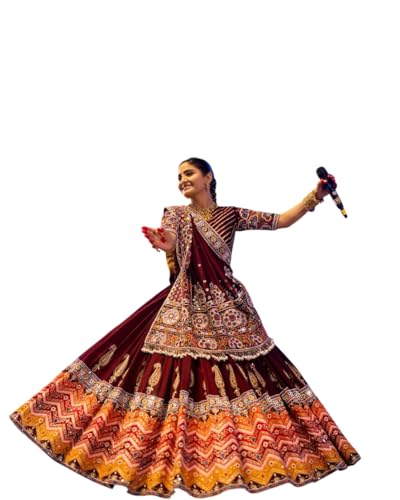 Women’s Navratri Lehenga Choli with Dupatta-Digital Printed Multi-Color Traditional Outfit for Wedding&Festival-V15