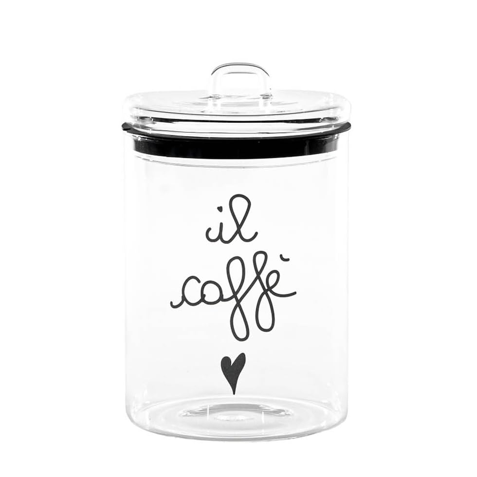 SIMPLE DAY Tarro de cristal borosilicato con tapón hermético decoración Il Caffè scritta nera D12 cm x 20 cm H
