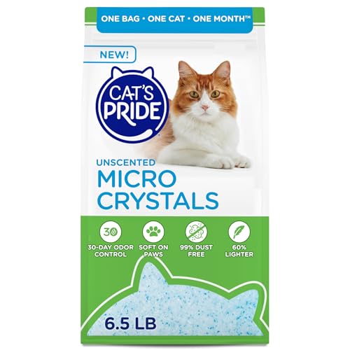 Cats Pride Micro Crystals Cat Litter Non-Clumping Unscented 30-Day Odor Control 99% Dust Free Lightweight Soft on Paws 6.5lb Bag