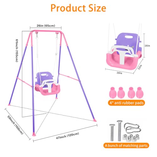 Image of 3-in-1 Toddler Swing Set, Foldable Baby Swing with Stand