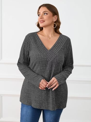 Image of BELAROI Womens Plus Size Sweaters V Neck Fall Tunic Top Pullover Shirts