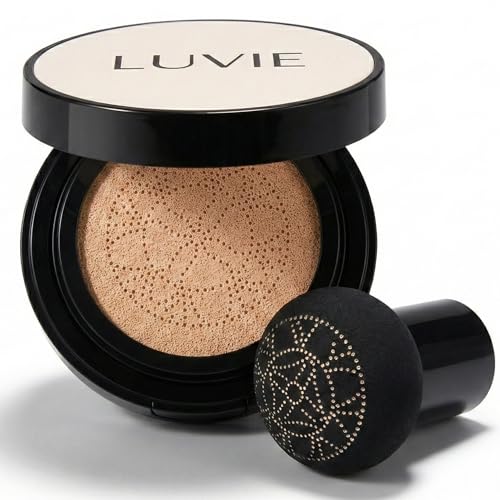 LUVIE Glow Cushion Foundation - Hydrating BB Cream Cushion with Hyaluronic Acid Aloe & Vitamin E -Dewy Finish Buildable Natural Coverage Foundation Long-Lasting Makeup for All Skin Types - IVORY