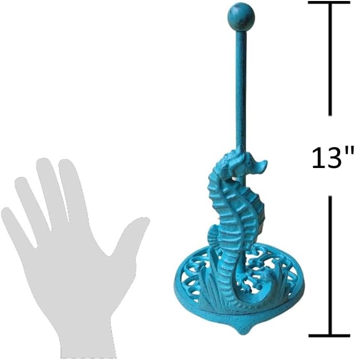 The Bridge Collection Decorative Cast Iron Paper Towel Holder with Seahorse Design - Coastal Beach Decor for Ocean Theme Kitchen - Beach House Accessories for Home