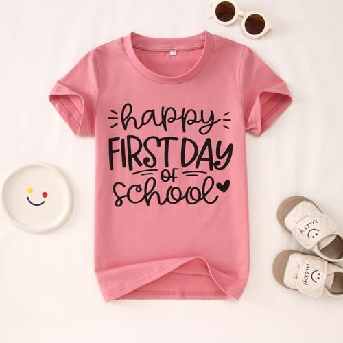 Image of GLIGLITTR Girls Happy First Day of School Shirt Kids Boys Kindergarten 1st 2nd 3rd Grade T-Shirt Back to School Outfit Tops