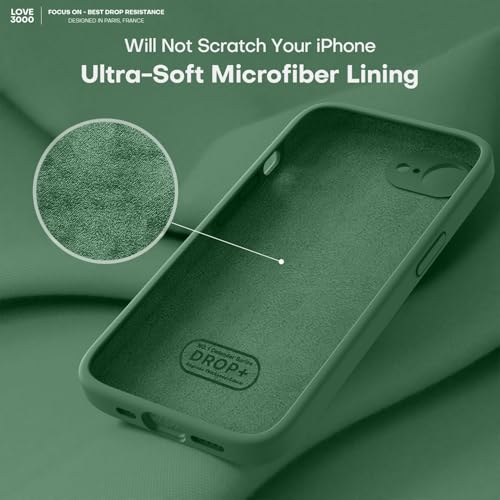 Image of LOVE 3000 Designed for iPhone 16e /17e Case, Premium Silicone with [Soft Anti-Scratch Microfiber Lining] Shockproof Protective Phone Case for Men Women Girls 6.1 inch, Green