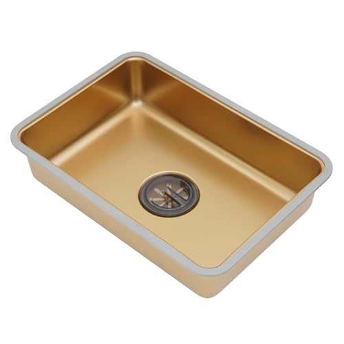 Image of Small Gold Sink,Portable Washing-Up Bowl Stainless Steel Material,Pratical Extra of Workstation Kitchen Sink,Special Embossed Design & Non Sticky Grease (Gold, 11 X 15 3 /4 inch)